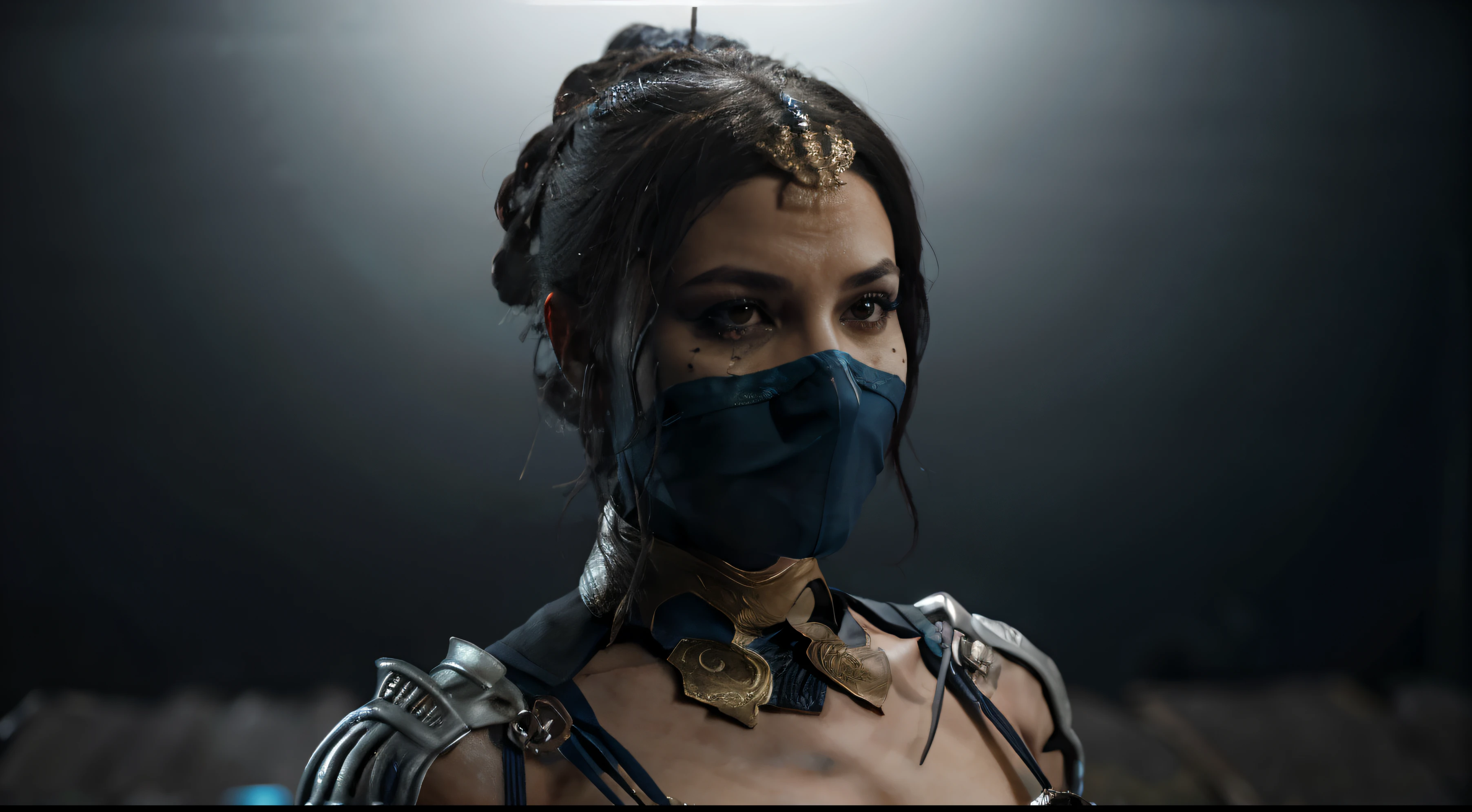 Kitana is a character from Mortal Kombat with a blue costume. A cena a retrata de maneira fotorrealista, ultradetalhada e de alta qualidade. Her eyes and lips are exquisitely detailed, Enhancing Your Facial Features. The focus of the image is sharp and the colors are vivid, criando uma obra de arte visualmente impressionante. O estilo geral da imagem inclina-se para a arte conceitual, emphasizing the artistic depiction of the character. The scene's lighting is carefully designed to enhance Kitana's presence and add depth to the image.