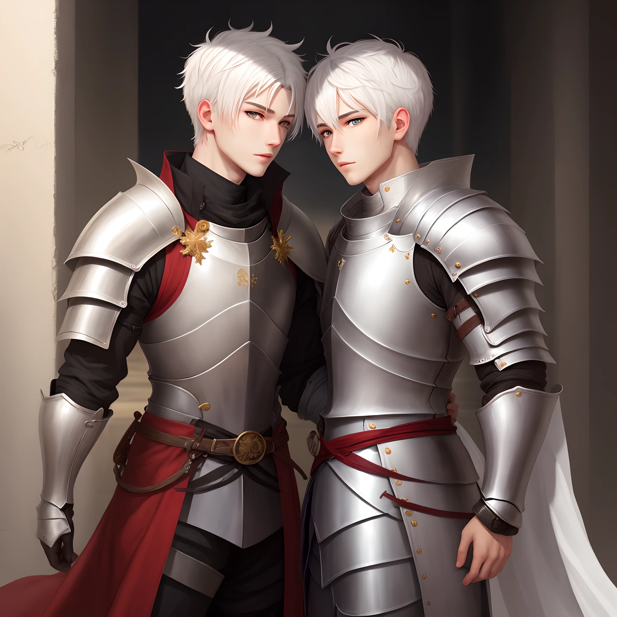 Male knight short white hair golden eyes