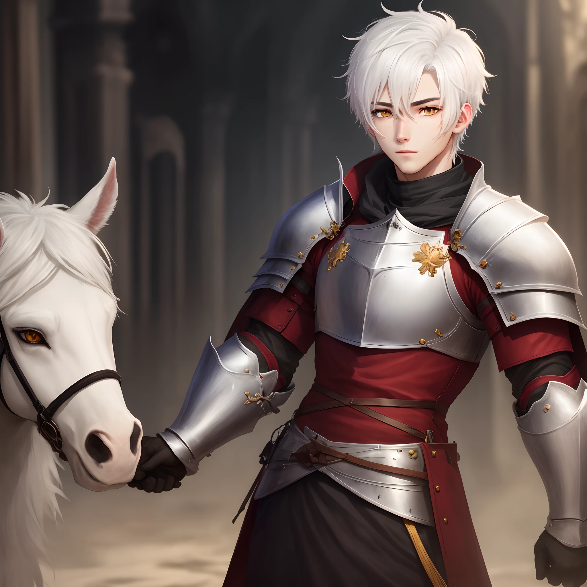 Male knight short white hair golden eyes