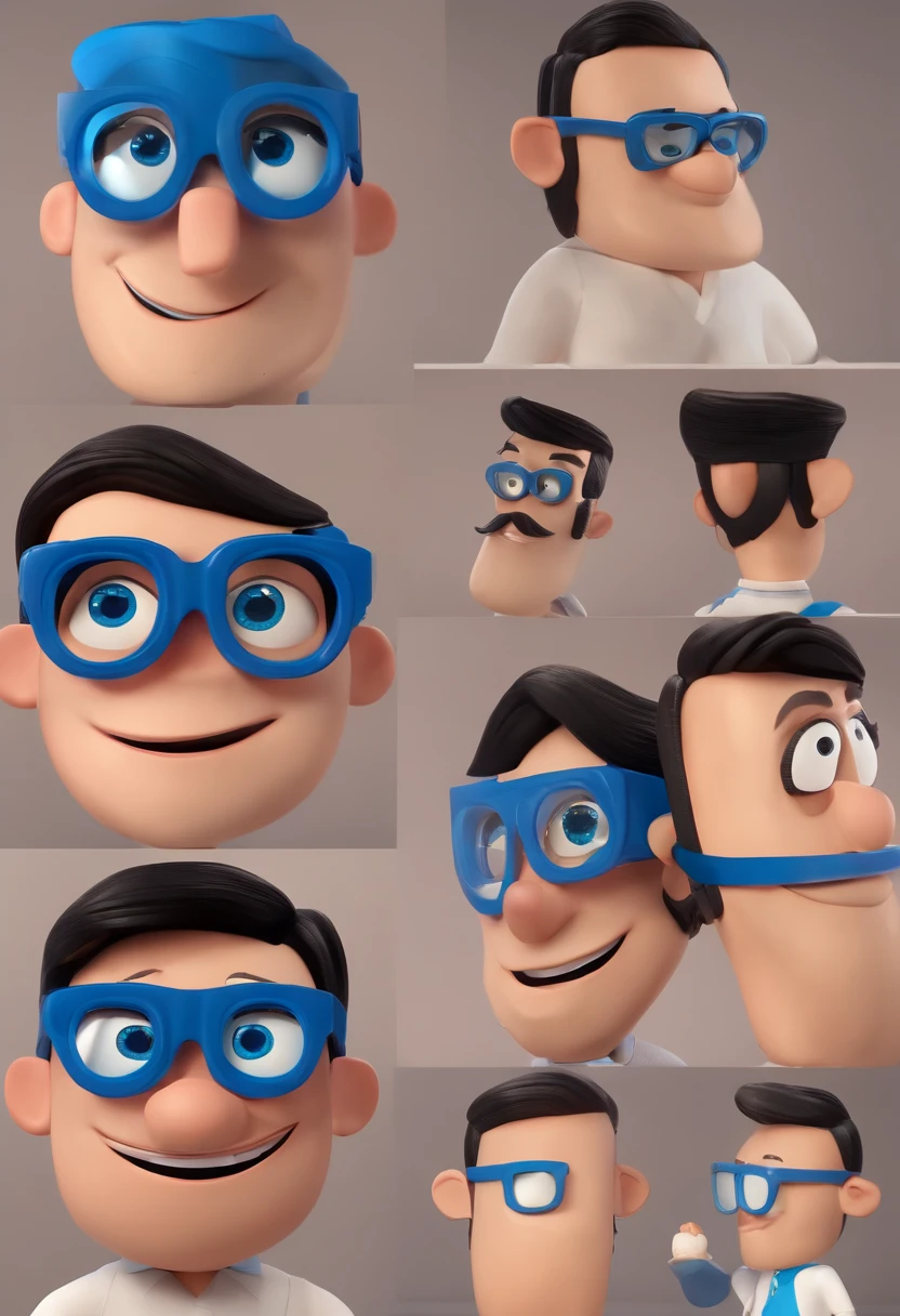 Cartoon character of a man wearing black glasses and a blue shirt, um personagem animado, Caractere estilizado, animation style rendering, 3D estilizado, Arnold Maya render, 3 d render stylized, toon render keyshot, Personagem 3D, Personagem 3D, 3d rendering stylized, 3 d character render, personagem de desenho animado, Personagem de close up, Pose de personagem, (Estilo Pixar) (master part:1.2) (Bokeh) (best quality) (pele detalhada) (textura detalhada) (8k) (argila) (Cinematic lighting) (foco nítido,Senta e vaza a parte superior do corpo