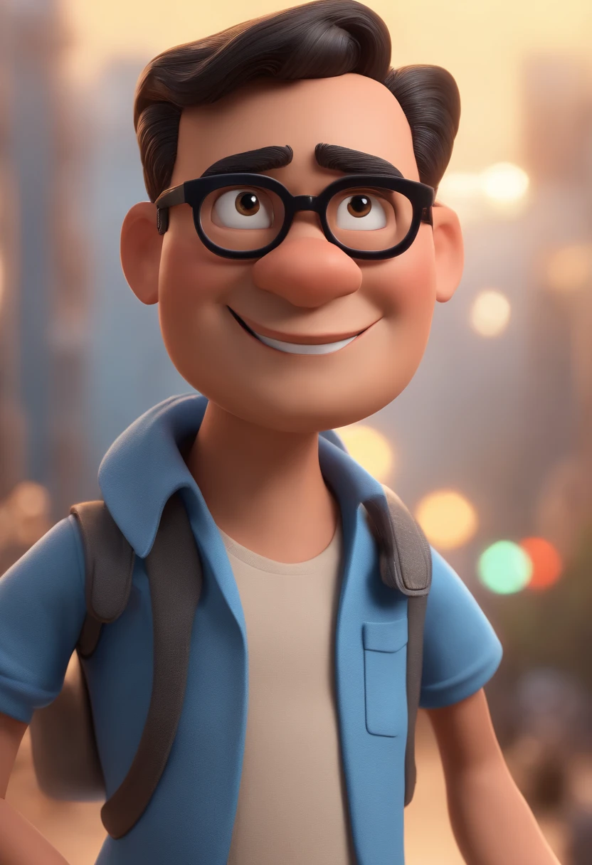 Cartoon character of a man with black glasses and a blue shirt, animation character, Caractere estilizado, animation style rendering, 3D estilizado, Arnold Maya render, 3 d render stylized, toon render keyshot, Personagem 3D, Personagem 3D, 3d rendering stylized, 3 d character render, personagem de desenho animado, Personagem de close up, Pose de personagem, (Estilo Pixar) (master part:1.2) (Bokeh) (best quality) (pele detalhada) (textura detalhada) (8k) (argila) (Cinematic lighting) (foco nítido