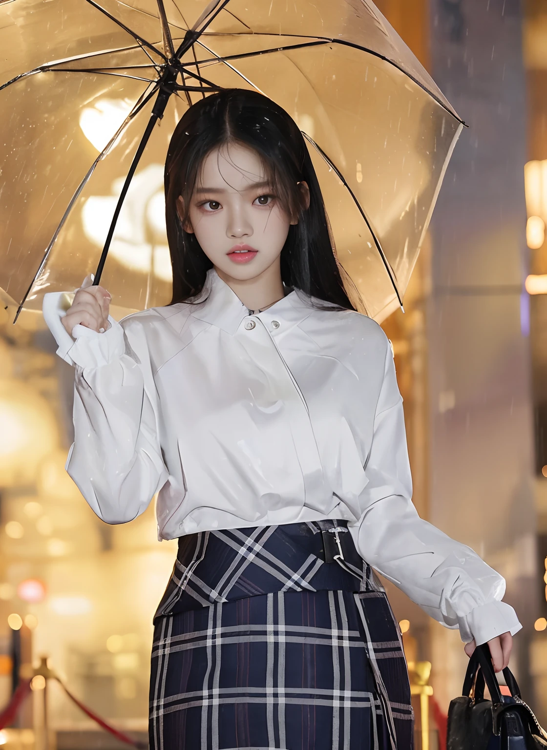 there is a woman holding an umbrella in the rain, blackpink jennie, portrait of jossi of blackpink, portrait jisoo blackpink, bae suzy, Shin Jinying, portrait of female korean idol, Choi Hyun-hwa, glossy from rain, roseanne park of blackpink, ji-min, gongbi, A high resolution, ulzzangs, Close portrait