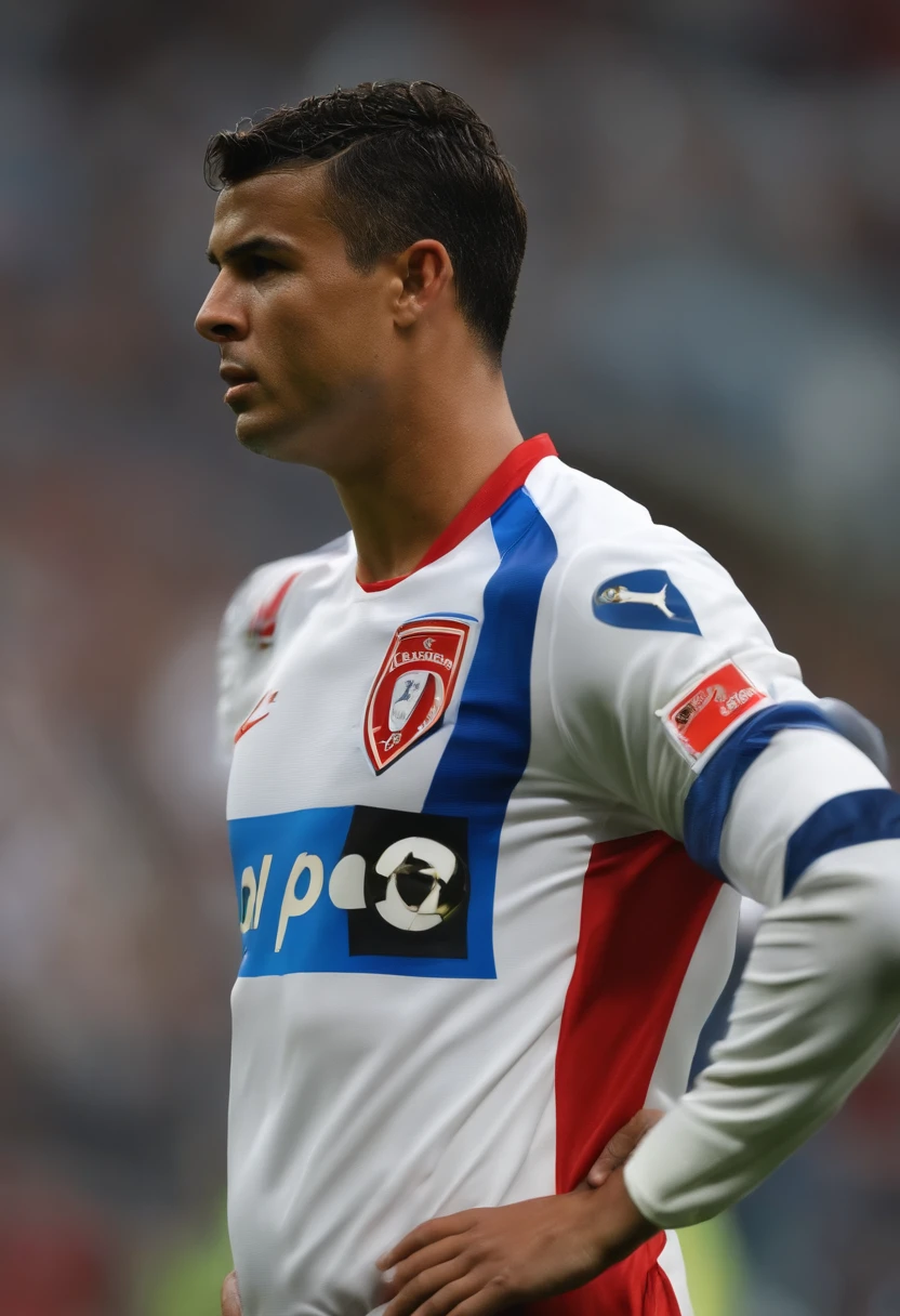 there is a man that is standing in a stadium with a finger on his mouth, ronaldo nazario, pepe, smug look, by Paul Bird, by Emanuel Witz, ronaldo luis nazario de lima, good looking face, ronaldo nazario fenomeno, martial, contemplating, serious focussed look, looking threatening, andre le notre, miko, cognitohazard
