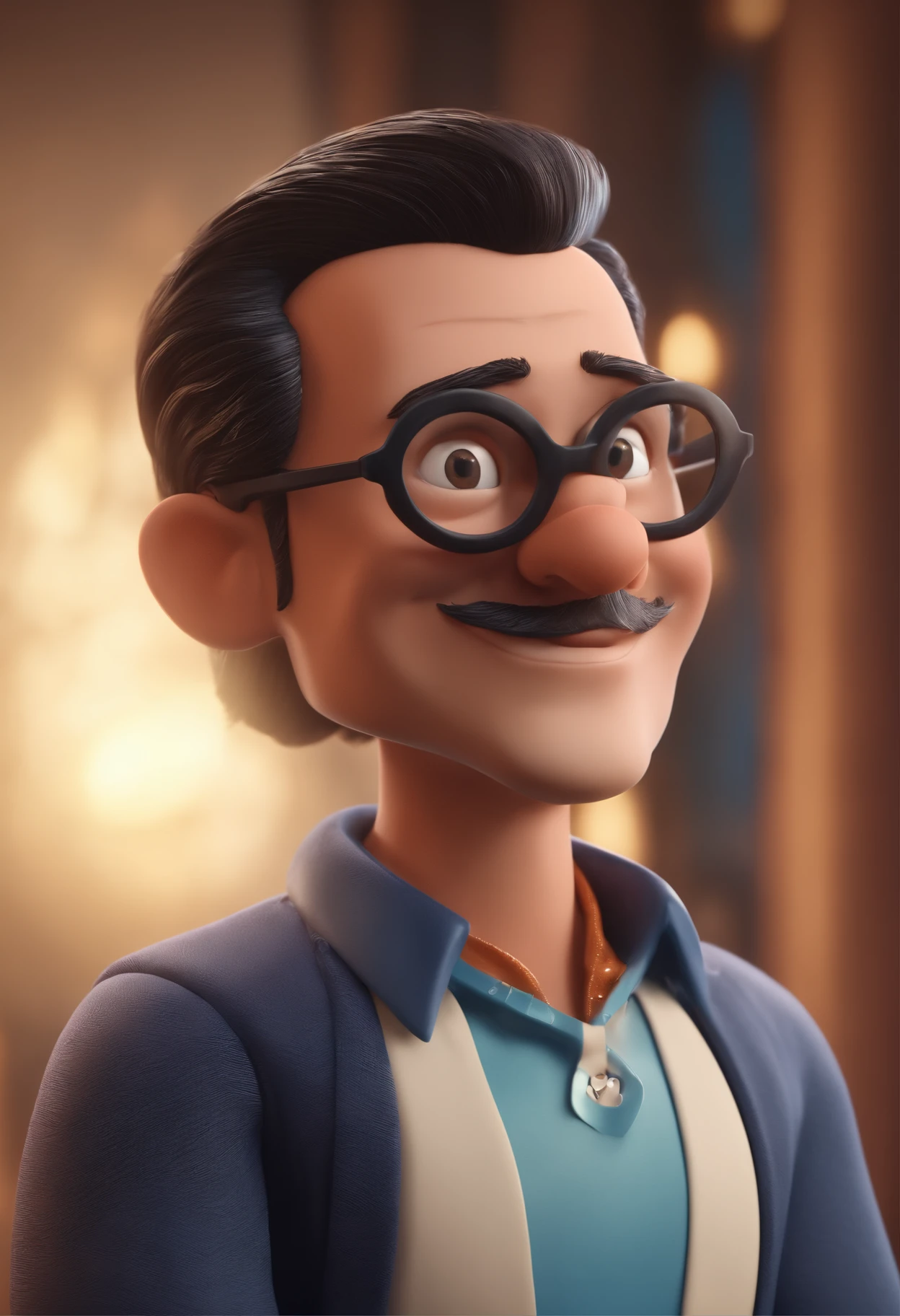 Cartoon character of a man with black glasses and a blue shirt, animation character, Caractere estilizado, animation style rendering, 3D estilizado, Arnold Maya render, 3 d render stylized, toon render keyshot, Personagem 3D, Personagem 3D, 3d rendering stylized, 3 d character render, personagem de desenho animado, Personagem de close up, Pose de personagem, (Estilo Pixar) (master part:1.2) (Bokeh) (best quality) (pele detalhada) (textura detalhada) (8k) (argila) (Cinematic lighting) (foco nítido
