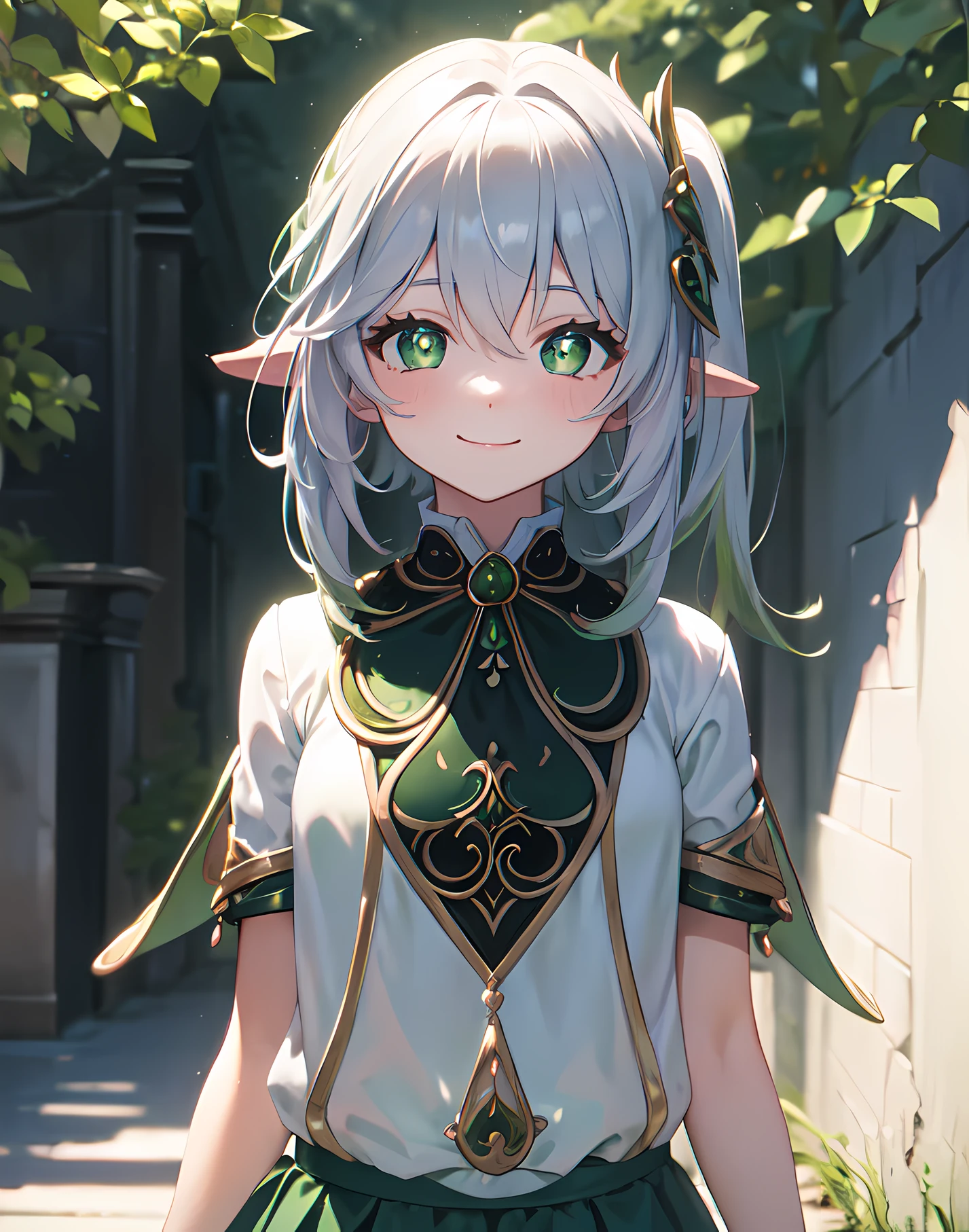 Anime girl with green eyes and green hair in a green skirt - SeaArt AI