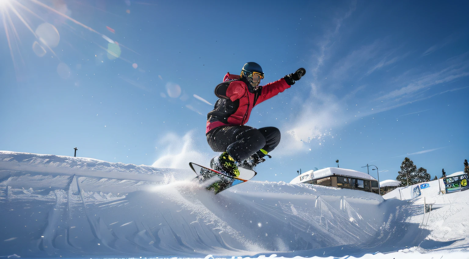 a hyper realistic photography of the Snowboarding in Melbourne during the winter, no people, Nikon D850 DSLR 4k camera, 100mm lens, F 1.2 aperture setting, bright and natural lighting, vibrant, fun and relaxing atmosphere