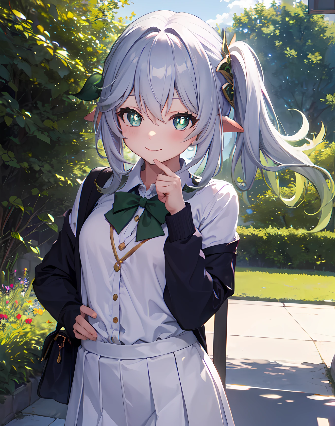 (masterpiece:1.2),(best quality,highres), meticulous shading and highlights, school uniform, loli, smile, (upperbody), (arm behind back), outdoors, city,