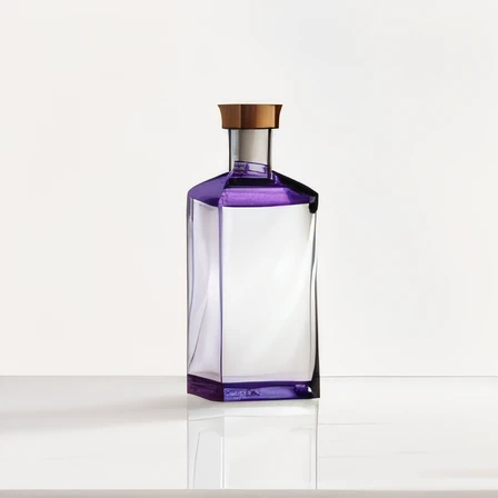 A close-up of a black bottle filled with a mysterious liquid, adorned with a purple sticker. bottle setting in top of stone, The bottle is the main focus of the artwork, capturing its sleek and elegant design. The background consists of a mystic purple hue, reminiscent of royalty and enchantment, set against a stone surface. The lighting is carefully crafted to create dramatic god rays, (8k), realistic photo, casting a divine glow upon the bottle. The artwork is of the highest quality, achieving a masterpiece level of detail and resolution. The image is incredibly realistic, showcasing every intricate texture and reflection. It exudes a sense of professionalism and perfection, resembling a product brochure designed to showcase the bottle. The lighting is meticulously rendered, ensuring a realistic and captivating visual experience.