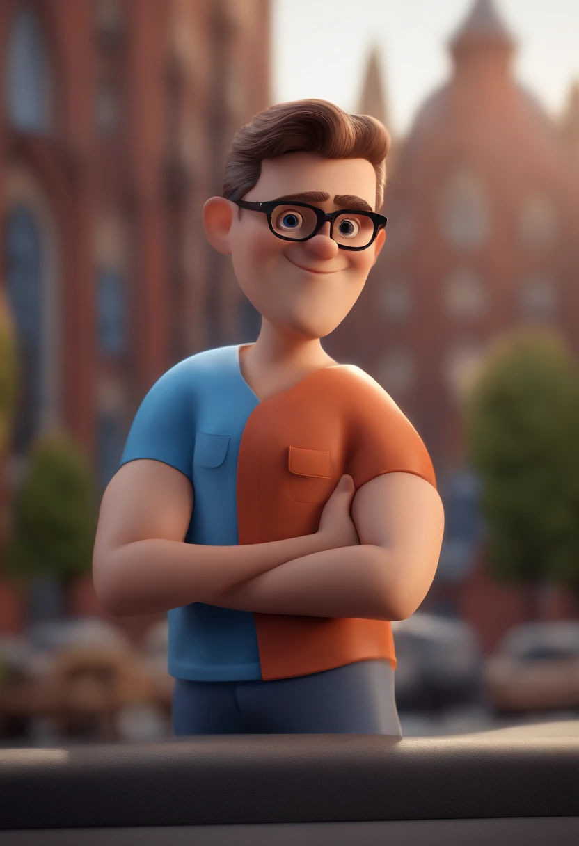 Cartoon character of a man with black glasses and a blue shirt, animation character, Caractere estilizado, animation style rendering, 3D estilizado, Arnold Maya render, 3 d render stylized, toon render keyshot, Personagem 3D, Personagem 3D, 3d rendering stylized, 3 d character render, personagem de desenho animado, Personagem de close up, Pose de personagem,  (Estilo Pixar) (master part:1.2) (Bokeh) (best quality) (pele detalhada) (textura detalhada) (8k) (argila) (Cinematic lighting) (foco nítido