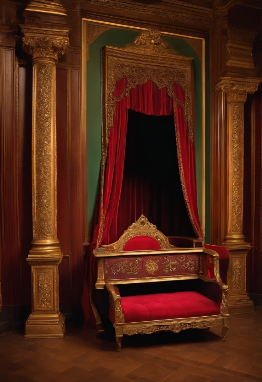 Arafed bed with red curtains and gold trim in a room - SeaArt AI