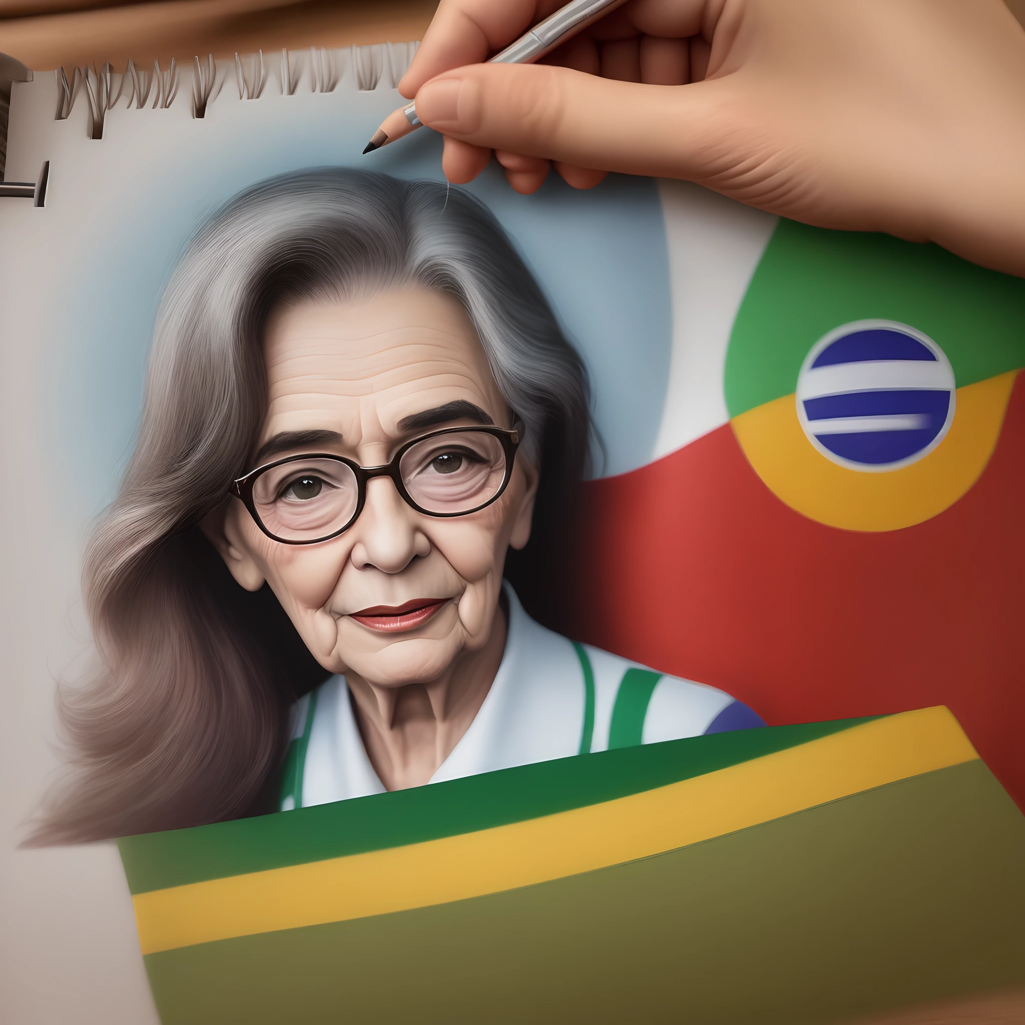 Desenhe o Manoel Gomes segurando uma caneta verde e desenhado com ela a bandeira do Brasil.