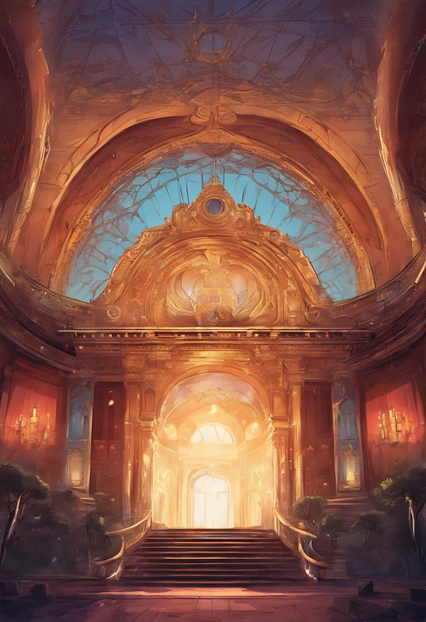 Steampunk, Volumetric Lighting, Neo-Byzantine, masterpiece, best quality, digital painting, illustration, Anime style background, landscapes, background, low exposure, 4k resolution, supreme detail, highly detailed, cinematic lighting, trees, cozy, architecture, grand decorative religious style, Orthodox Christian inspired, Neo-Byzantine, light depth, dramatic atmospheric lighting, Volumetric Lighting, retrofuturistic science fantasy, steam-powered tech, vintage industry, gears, neo-victorian, steampunk