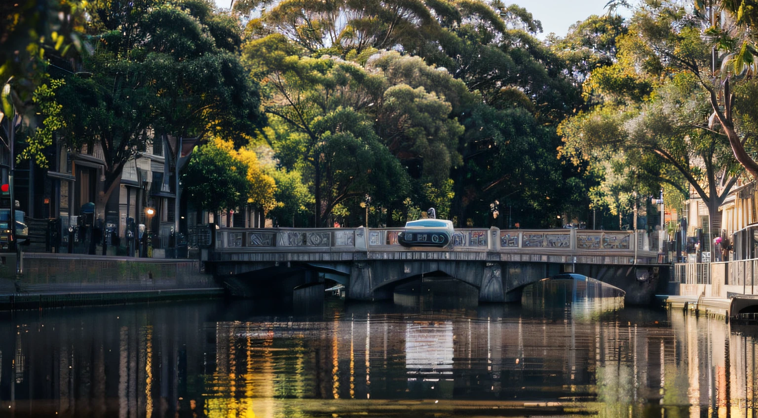 a hyper realistic photography of the Fitzroy in Melbourne, no people, Nikon D850 DSLR 4k camera, 100mm lens, F 1.2 aperture setting, bright and natural lighting, vibrant, fun and relaxing atmosphere