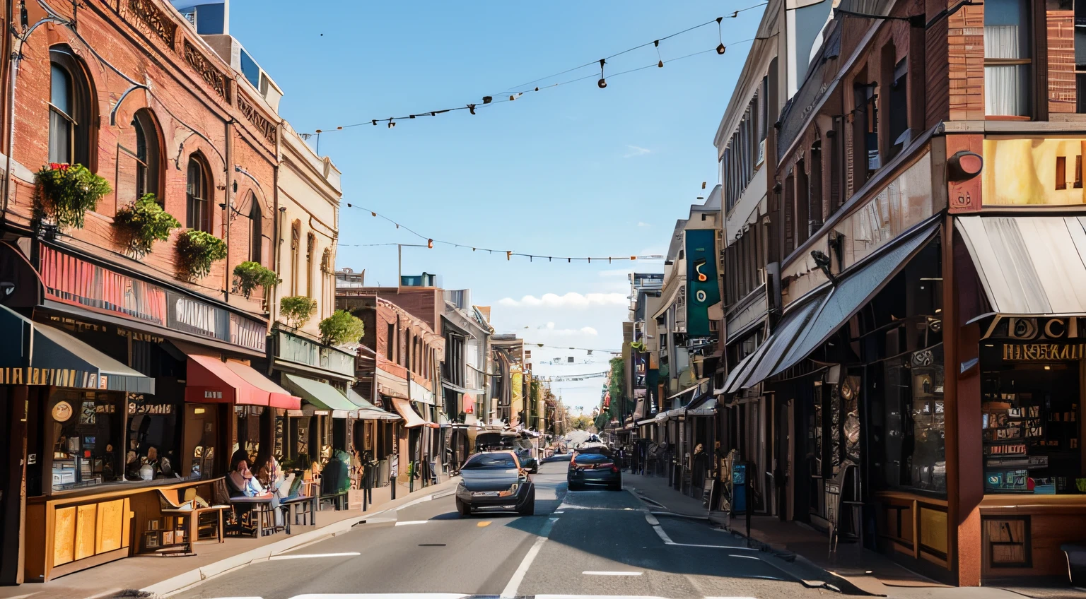 a hyper realistic photography of the Restaurants in Melbourne, no people, Nikon D850 DSLR 4k camera, 100mm lens, F 1.2 aperture setting, bright and natural lighting, vibrant, fun and relaxing atmosphere