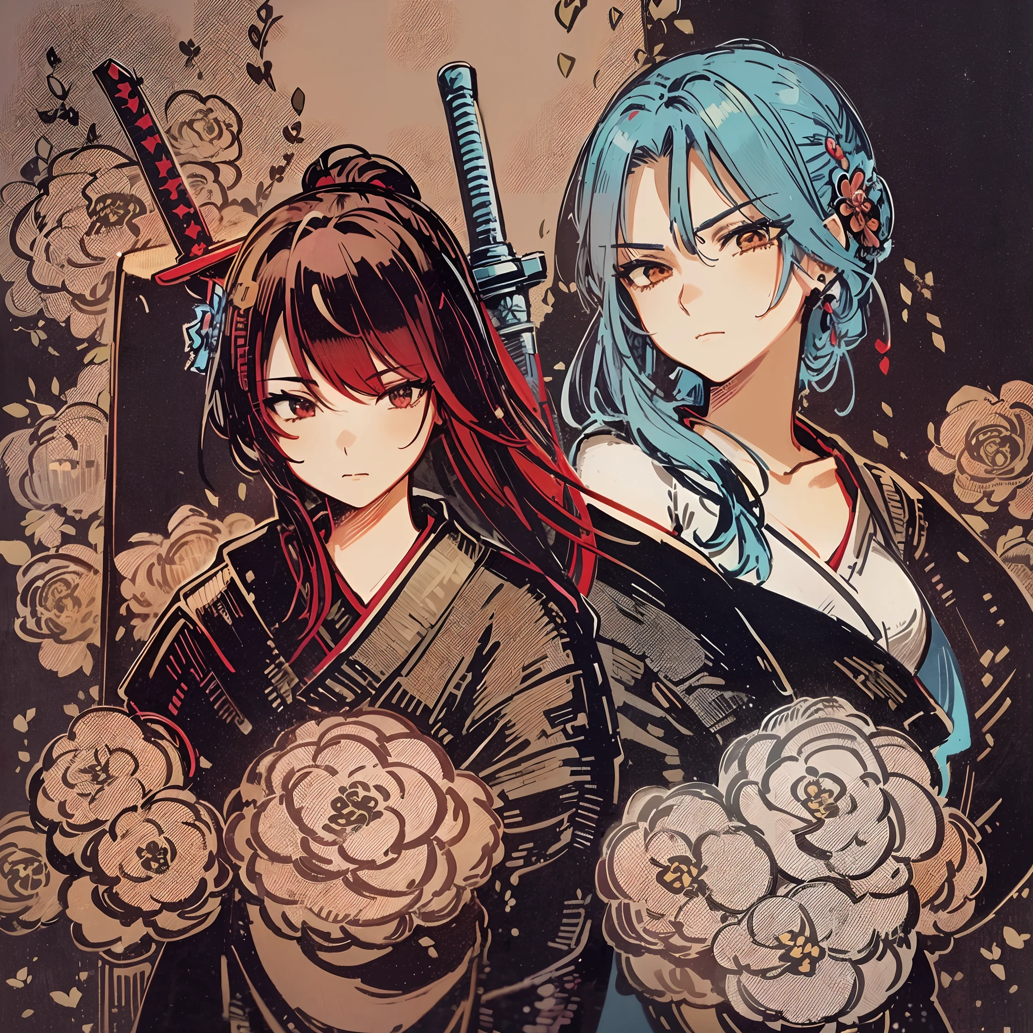 (1womanl),Portrait of a woman in samurai costume holding a sword, woman samurai, very beautiful cyberpunk samurai.., Samurai of Japan, she is holding a katana sword.., samurai portrait, katana swords, traditional japanese concept art, Put on samurai armor, Wear kimono armor, portrait of a cyberpunk samurai,(Solo)