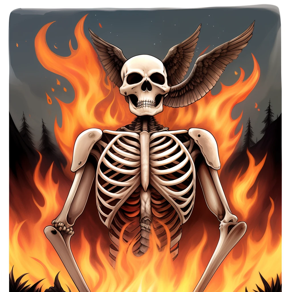 Dead skeleton bird and hell fire