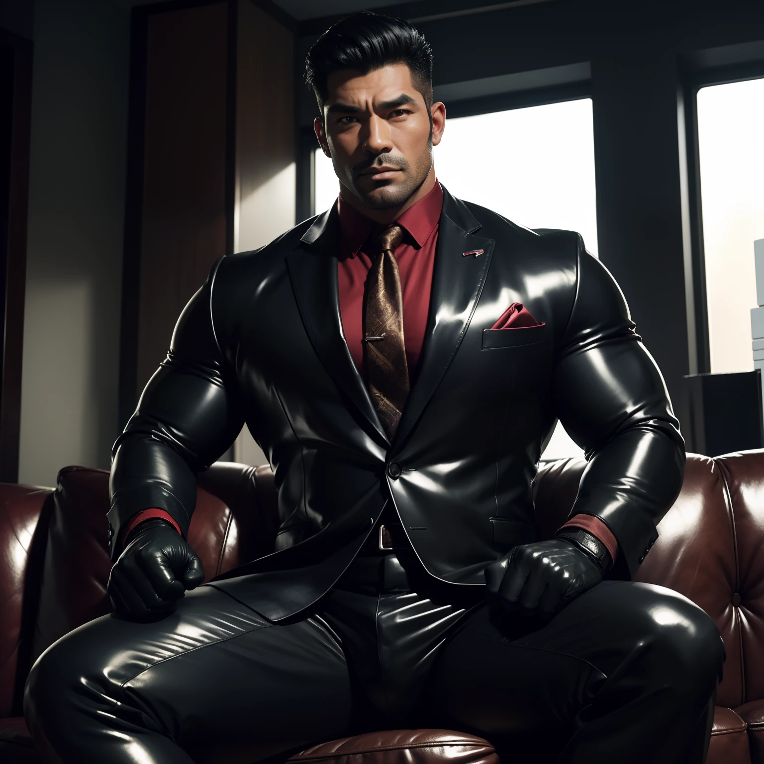 30 years old,daddy,"shiny suit ",Dad sat on sofa,k hd,in the office,"big muscle", gay ,black hair,asia face,masculine,strong man,the boss is,handsome,sex,leather gloves,lecherous dad,look straight ahead,"dad is handsome","gay dad","handsome","raise your hand"