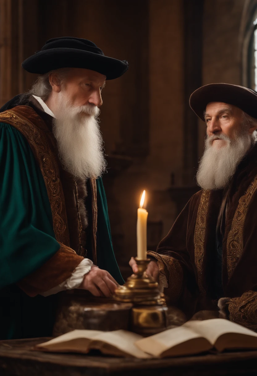 Foto de Martinho Lutero,John Calvin and John Knox together ,epic realistic ,Adobe lightroom, hiper detalhista