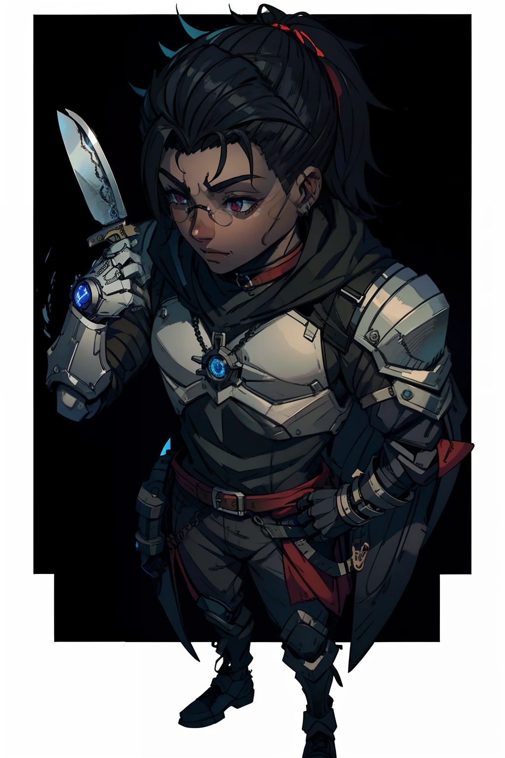 robotic arm with medieval aesthetics with a blade made of souls, detailed blade, detailed knife