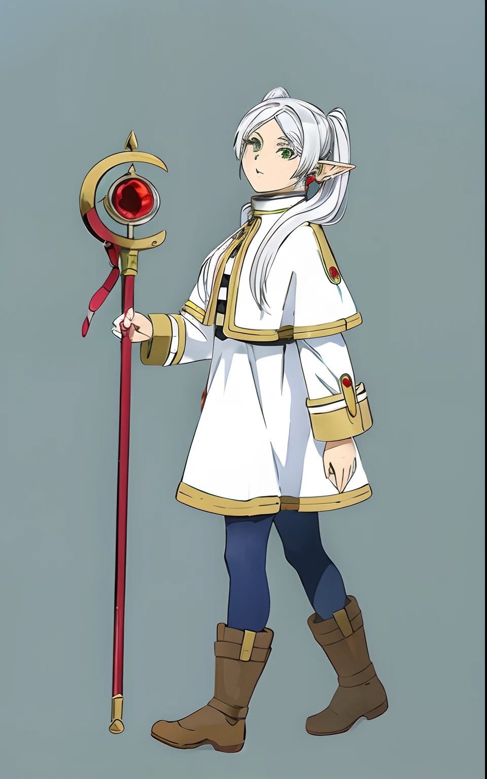 anime character with a sword and a white coat, white haired deity, dressed like a cleric, female cleric, pretty female cleric, alchemist girl, cleric, art style of rune factory 5, official character art, aqua from konosuba, anime character, portrait knights of zodiac girl, best anime character design, ( ( character concept art ) ), a young female wizard, frieren, 1girl, earrings, elf, long hair, pointy ears, solo, twintails, green eyes, earrings, white hair, looking at viewer,