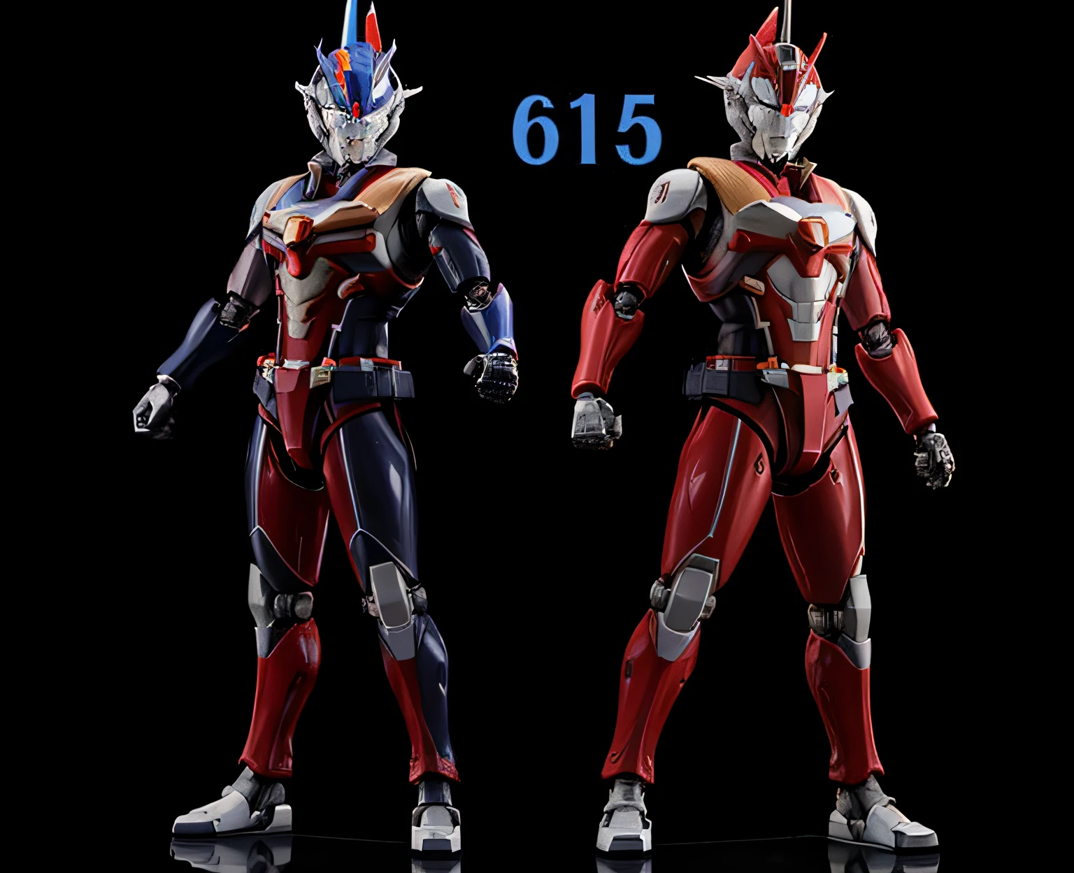 Japanese robots,Mecha warrior,stand posture,Two different versions of the same action figure, Ultraman, set 1 8 6 0, F11:6, ultra hyper-detailed, red and grey only, Complete figure, 1/160s, 1 / 1 6 0 s, ƒ5.6, detailled image, 1 figure only, 2016, 2 0 1 6