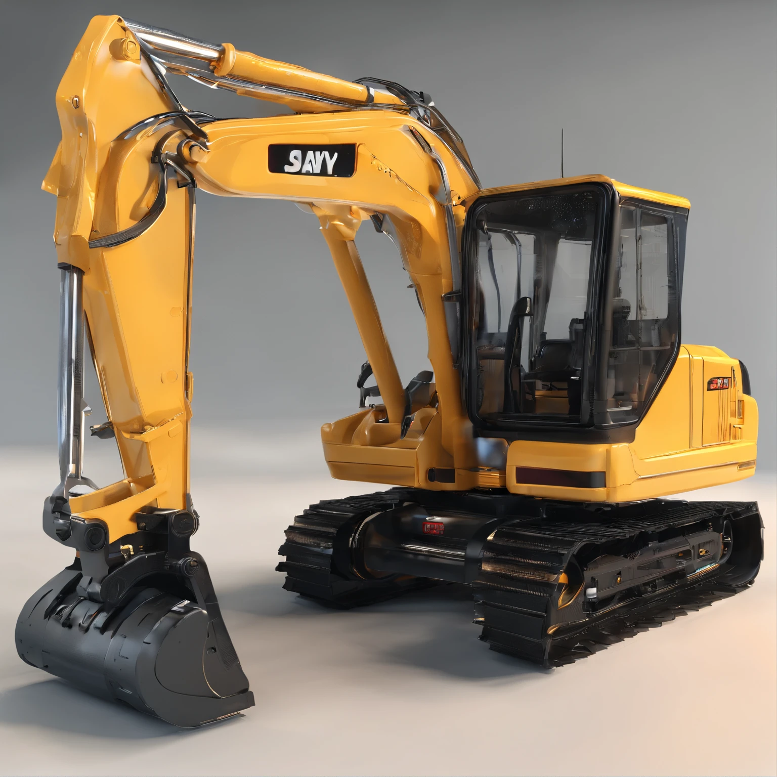 Toy excavator, Models, Delicate toys,Structurally sound，Alloy material，Sany Heavy Industry simulation design， Glossy and delicate,Clean background, Good gloss, 3D rendering of,Best quality