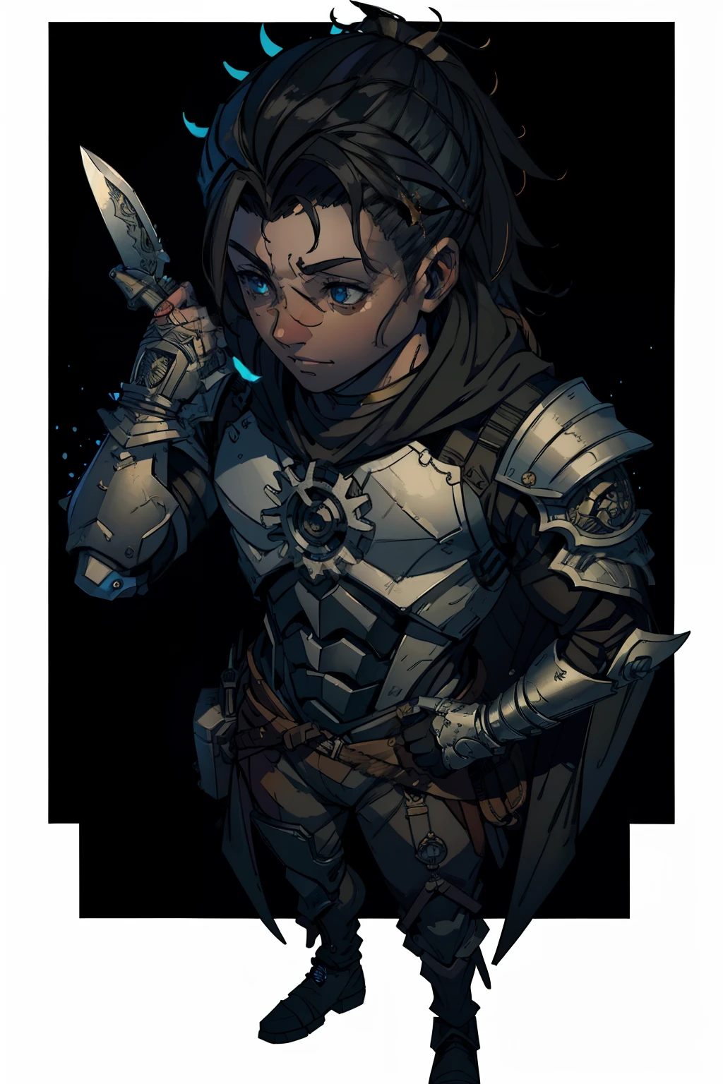 (8k resolution,best quality,highres,masterpiece:1.2),ultra-detailed,realistic,medieval aesthetics,robotic arm,blade made of souls,beautiful detailed blade,beautiful detailed knife,metallic texture,engraved patterns,gold accents,ornate hilt,ancient runes,sharp edges,elaborately crafted,the arm is covered in rust,aged and weathered look,soul-infused power source,mechanical joints,steam-powered gears,dark and moody lighting,vivid colors,dramatic shadows