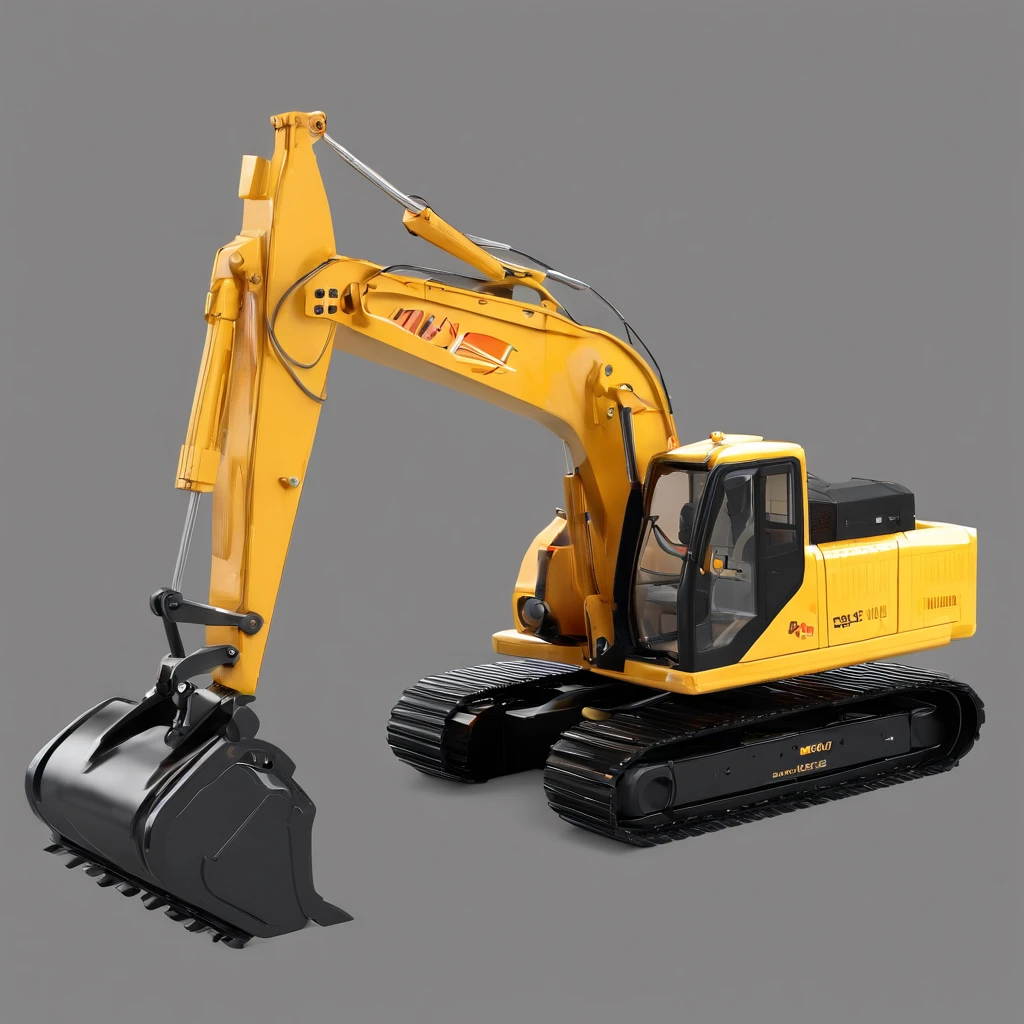 Toy excavator, Models, Futuristic space style,Delicate toys,Structurally sound,Alloy material,Sany Heavy Industry simulation design, Glossy and delicate,Clean background, Good gloss, 3D rendering of,Best quality