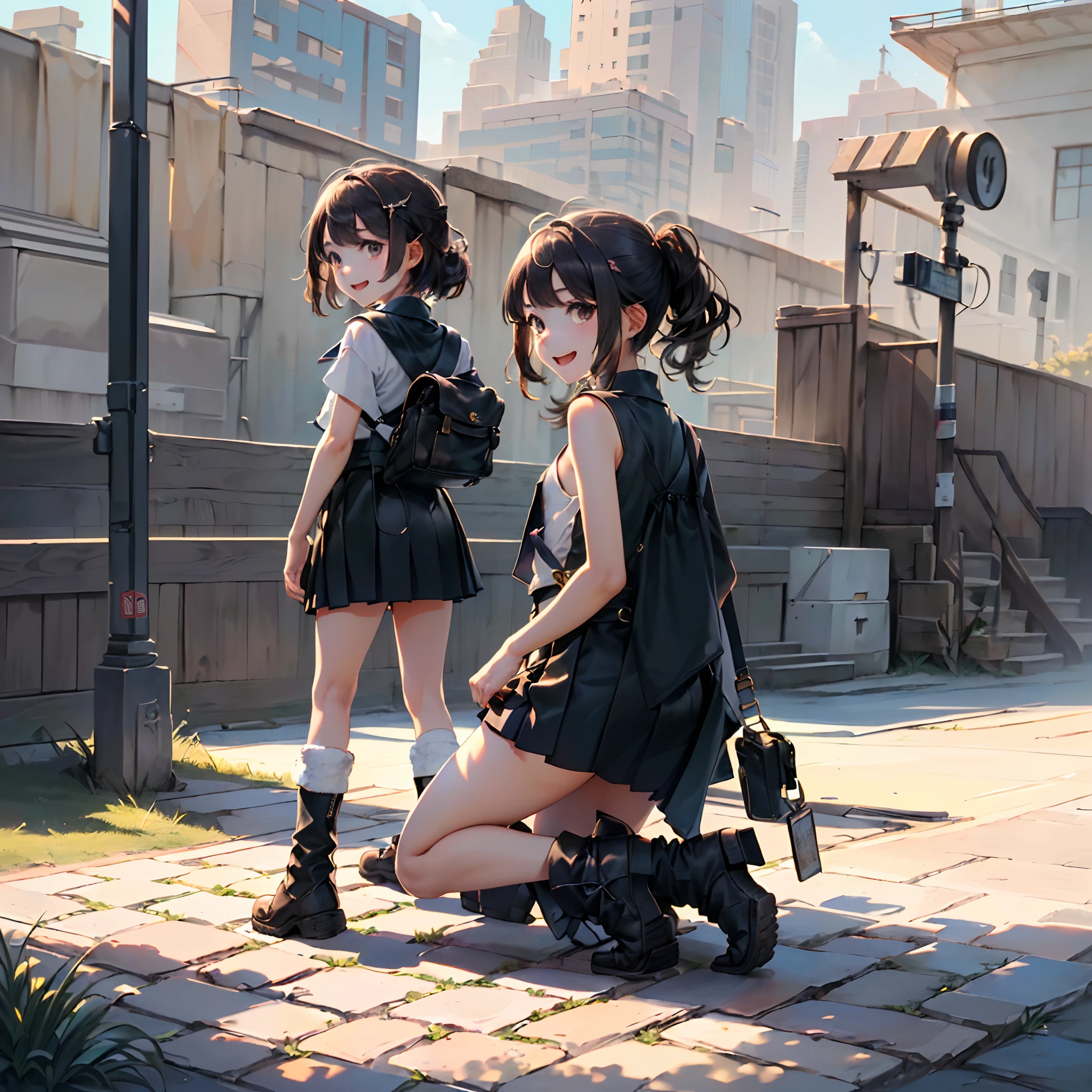 ((small tits、small and flat chest))、((1In person))、((Full Body Esbione))、((From Side)),((Perfect girl body))、((High nasal muscles))、((Delicate body)),((Perfect limbs))、((Kneel on the cobblestones)), ((flawless、clean、masterpiece、Professional artwork、famousartwork))、((Perfect girl body))、((独奏))、((preteen)), Beautiful Girl, ((Show me a little bit of your back))、 ((A short skirt that seems to show the buttocks))、white tank tops, ((pampers diaper)), ((Short boots)), Full body, Very light skin , Long hair, Wavy Hair , Brown hair,japanes、 In the park in the evening, Photorealistic, indirect lighting, Volumetric Lights, ultra-detailliert, Best Quality, Ultra-high resolution, nffsw, 8K Mastepiece, Best Quality, ((10years old girl,Infant body shape)),((big eye))、((Taken in the shade))、Raw photo, absurderes, ((With smiling eyes、ssmile)), ((Opening Mouth)),((Loli face:1.9))、((Young Face))