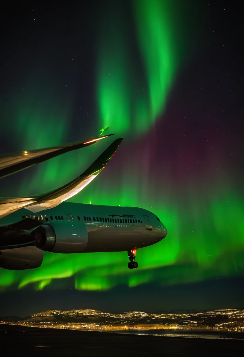 Jumbo jets flying under the Northern Lights、Magnificent Northern Lights、Glowing Northern Lights、Seven colored aurora borealis、Iridescent Northern Lights、Curtains of the Northern Lights、Jumbo Jet 777 is flying