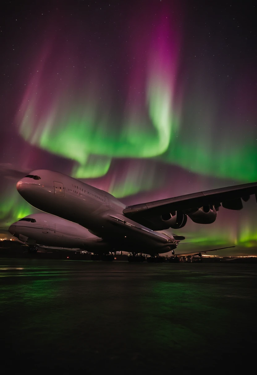 Jumbo jets flying under the Northern Lights、Magnificent Northern Lights、Glowing Northern Lights、Seven colored aurora borealis、Iridescent Northern Lights、Curtains of the Northern Lights、Jumbo Jet 777 is flying
