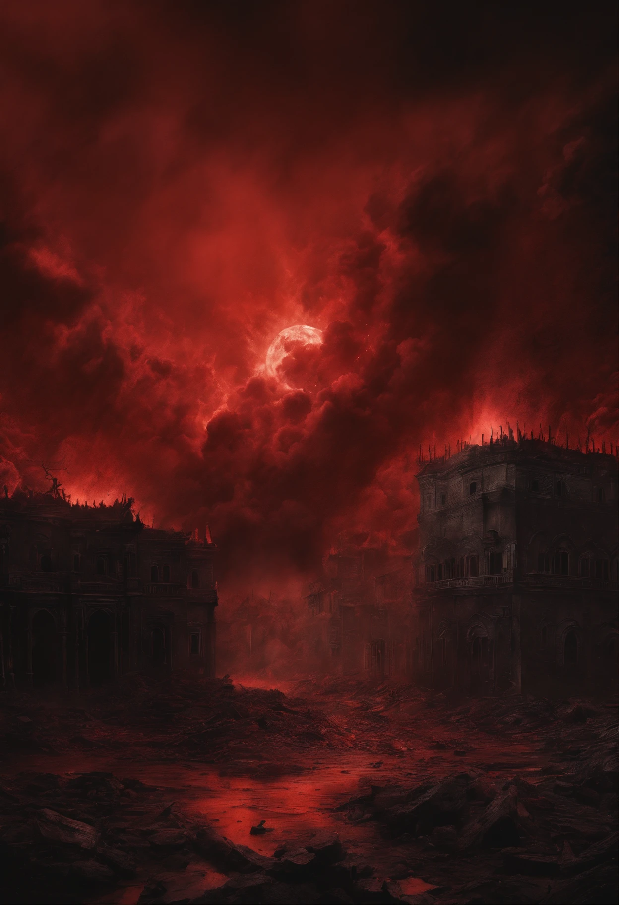 Complete and total darkness drawing of the destruction of world blood paints the walls