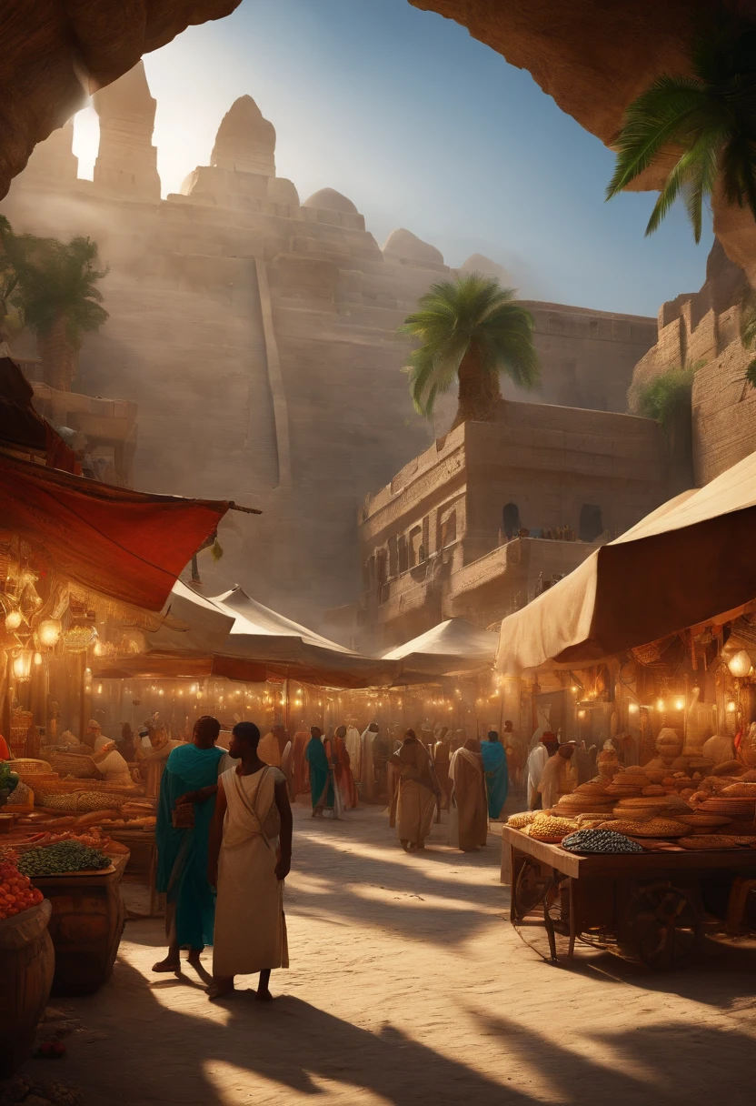 (Ultra photo realsisim, Intricate, epic cinematic scenery), (Mind Destroyers search for the legendary Lost City, full bodyesbian) (In the bustling port), (Intricate, A lot of small details, Amazing lighting, stunning environment), (Colorful, Ultra photo realsisim, High quality, Highly detailed, Sharp focus, 8K  UHD, ultra-realistic realism), A bustling ancient Egyptian marketplace by the Nile River, with vendors selling exotic goods and people in traditional attire.