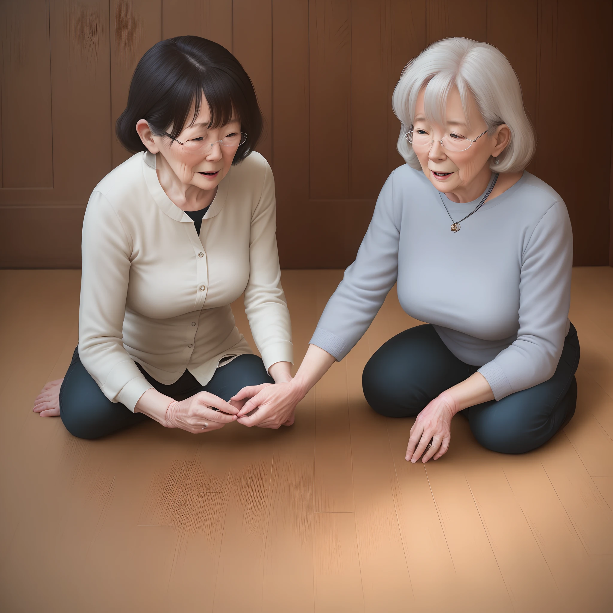 Mother and her chiled on the floor.