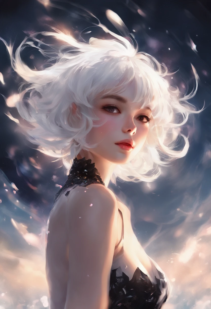2womanl, Solo, White hair, Parted bangs, Forehead, Single long blade, Blue eyes, pink lips, White tank top, White pantie, Smile, Outdoors, white skin, really white skin, white and pink skin, glowing eye, sex, lesbian, (high quality:2), 4k,