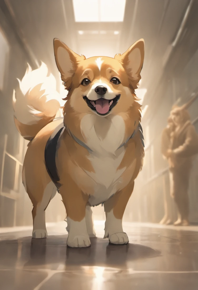 Create ultra-high-resolution images that capture Welsh Corgi Pembroke in chic., Very angry dog posture., The front legs hug their chests like a person. Use advanced macro photography techniques to highlight the intricate details of your dog's fur., Standing ears, And some expressive eyes and tongue protrude.. Place the camera at eye level of the dog., Building a close relationship between the audience and the dog model. Use a large aperture for shallow depth of field, Let the dog stand out sharply against a white background.. Improve the lighting to emphasize the texture and contours of your dog's body., Using Soft, Faint light to remove harsh shadows and create, Comfortable atmosphere. Hold the dog in a relaxed position., But balanced., Show your flexibility and elegance.. Try to capture moments between movements naturally., such as stretching or grooming., To convey a sense of authenticity.. Use post-processing techniques to adjust the sharpness of the image., contrast, and color balance., Ensure that all aspects, From complex forms of dogs to intense gazes., Show amazing detail. Finally, It conveys the serene beauty and innate elegance of the Welsh Corgi., Capture moments that celebrate the unique essence of a dog's curiosity and balance.."
