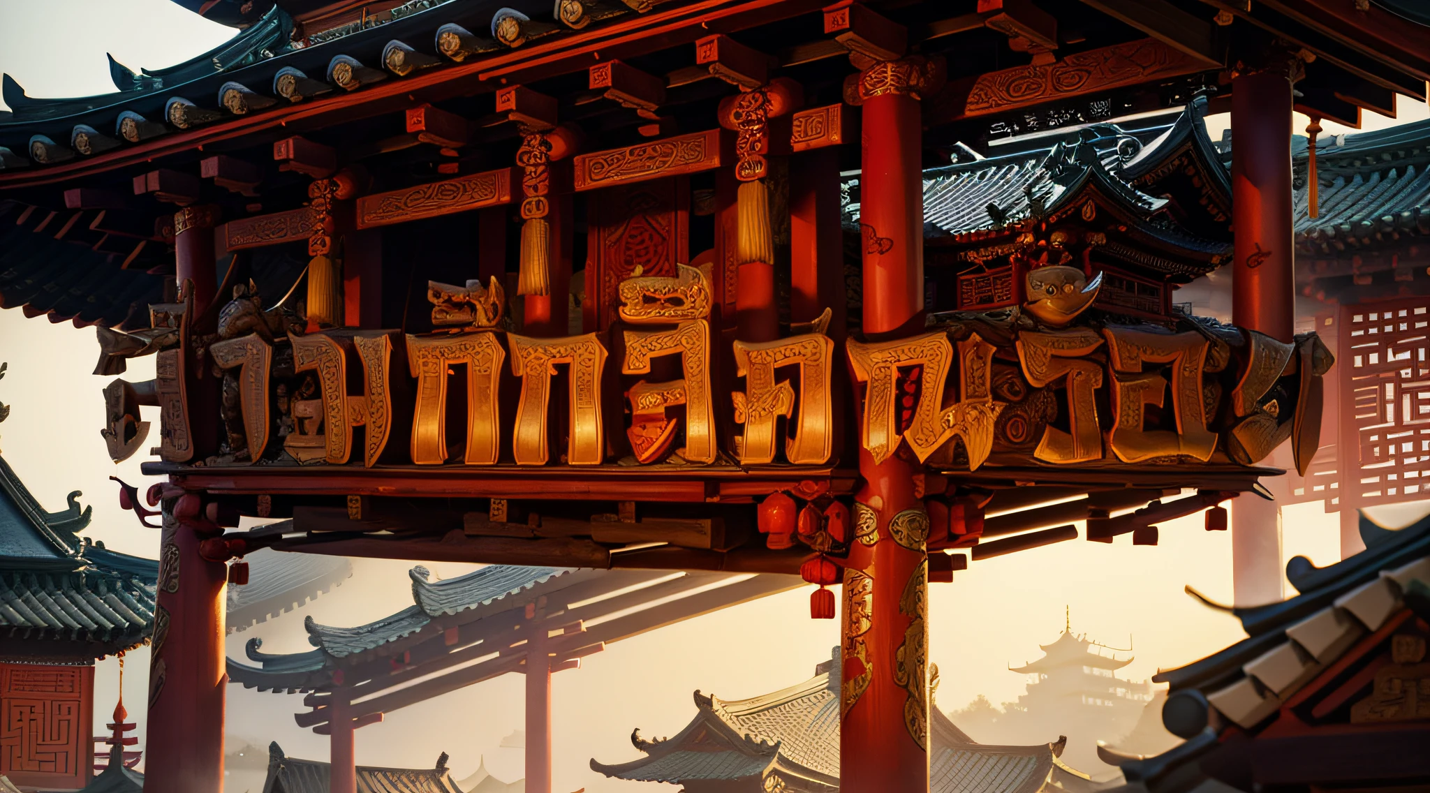 Silk wraps around the beams.，red，totem，Chinese architectural motifs，master-piece，bestquality，Ultra - Details。
