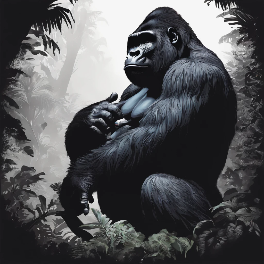 giant gorilla monster carries faint limp topless beautiful horny aroused leopard thong mature asian woman in his arms embrace sitting on his lap damsel in distress cuddling big breasts kissing nsfw