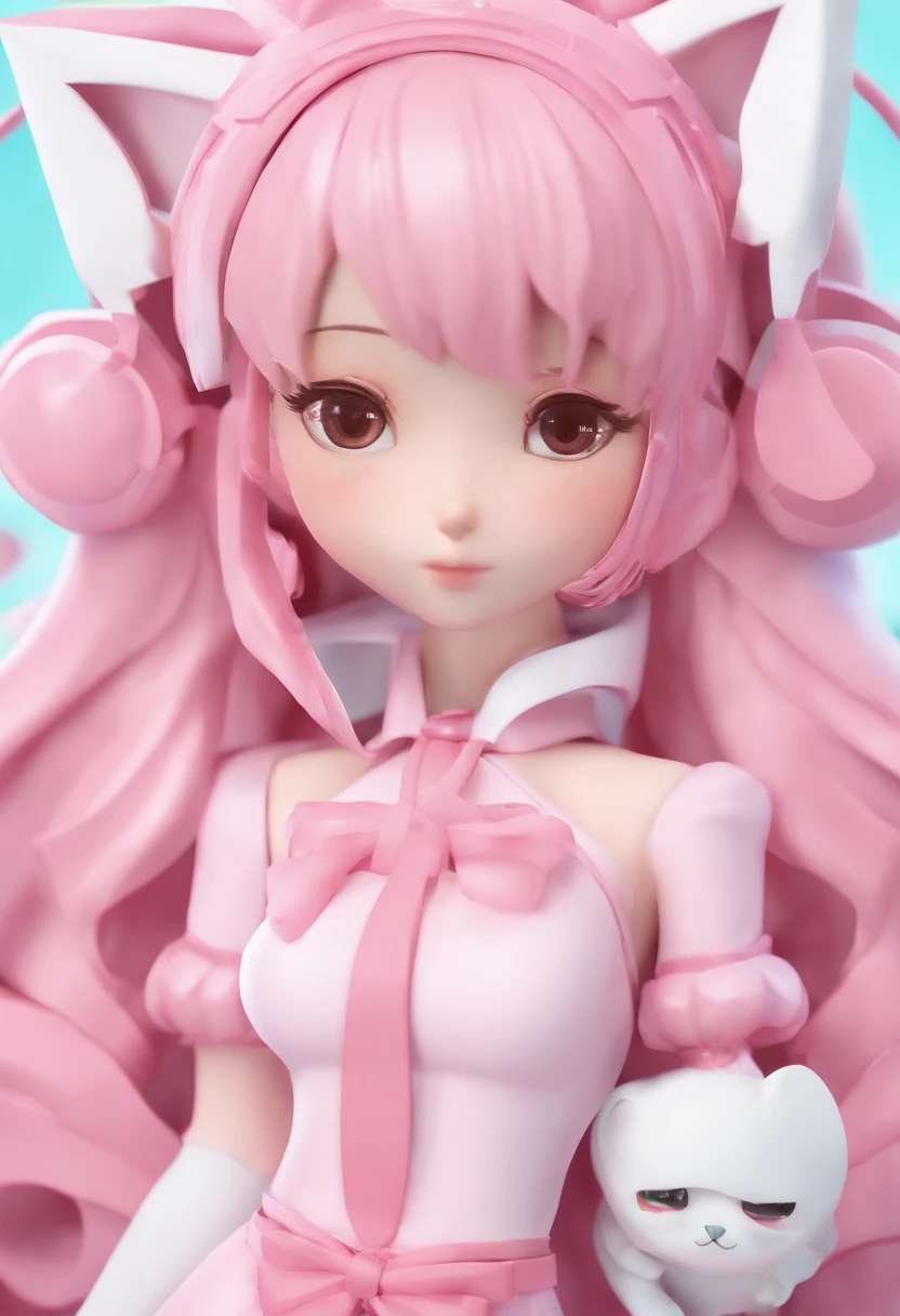 a close up of a pink and white paper doll with a pink bow, roblox avatar, humanoid pink female squid girl, anime vtuber full body model, pink twintail hair and cyan eyes, pink iconic character, anime styled 3d, anime girl with cat ears, stylized anime, kawaii hq render, pink skin, pudica pose