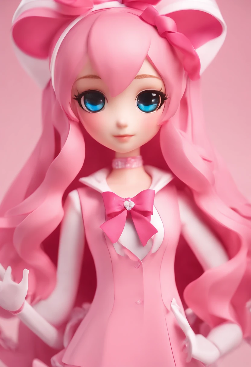 a close up of a pink and white paper doll with a pink bow, roblox avatar, humanoid pink female squid girl, anime vtuber full body model, pink twintail hair and cyan eyes, pink iconic character, anime styled 3d, anime girl with cat ears, stylized anime, kawaii hq render, pink skin, pudica pose