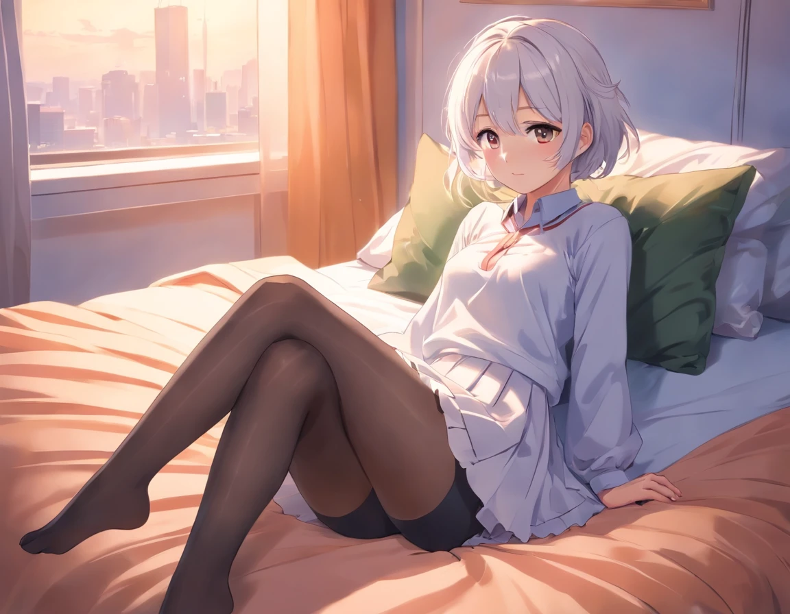 Pantyhose Blush Bed White Hair Small Skirt Shy Feet,Acenando perversamente.