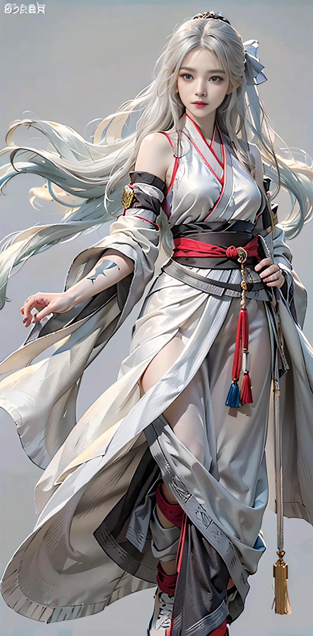(a woman in a white dress holding a sword in her Aravind appearance, white-haired divine, detailed artwork of an onmyoji, onmyoji, flowing white robe, white hanfu, by Yang J, flowing hair and robe, Pingze Kinyao, onmyoji portrait, flowing mage robe, WLOP and Sakimichan, beautiful character illustration) (best quality, 4k, highres, masterpiece:1.2), ultra-detailed, (realistic, photorealistic, photo-realistic:1.37), HDR, UHD, studio lighting, ultra-fine painting, sharp focus, physically-based rendering, extreme detail description, professional, vivid colors, bokeh, portraits, Chinese painting style, soft lighting