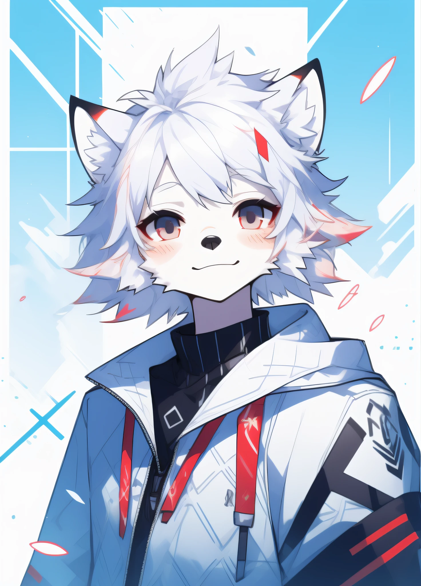 Furry,solo person,head portrait,red fox,male people,Silvery-white hair,CG texture