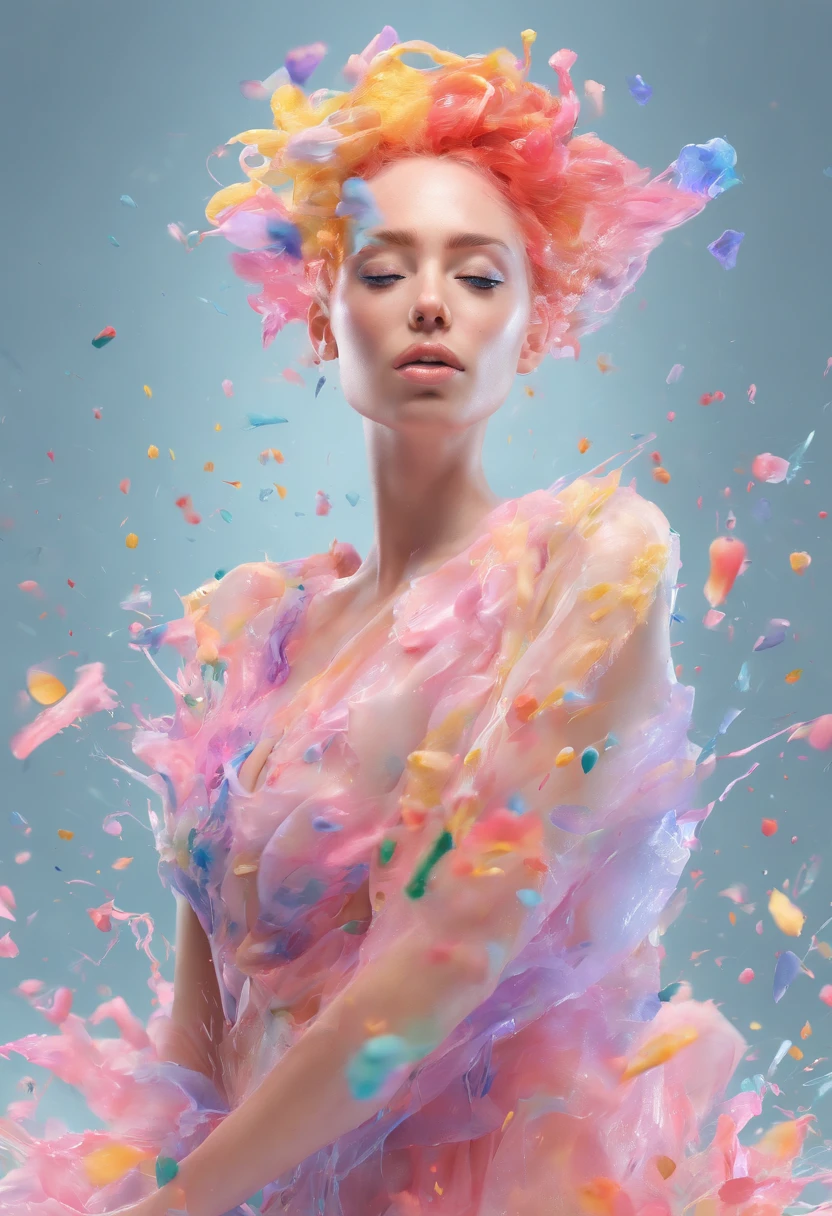 Mulher com Agnes Cecile, design brilhante, pastels colors, gotas de tinta, Luzes de outono