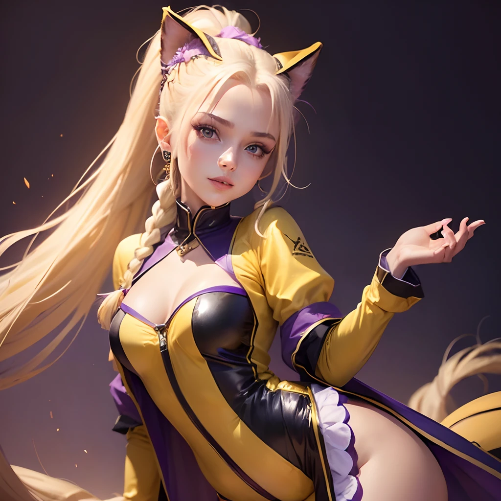 a close up of a woman in a cat suit with a cat tail, extremely detailed artgerm, artgerm on artstation pixiv, style artgerm, ig model | artgerm, ! dream artgerm, artgerm style, artgerm. anime illustration, concept art | artgerm, artgerm and rossdraws, k/da_ahri, 1girl, ahri (league of legends), low cut cleavage, low cut blouse, perky nipples, breasts, animal ears, blonde hair, solo, fox ears, k/da (league of legends), long hair, cleavage, tail, whisker markings, looking at viewer, facial mark, choker, large breasts, bare shoulders, fox tail, jewelry, yellow eyes, upper body, multiple tails, bangs, shiny, collarbone, covered navel, earrings,