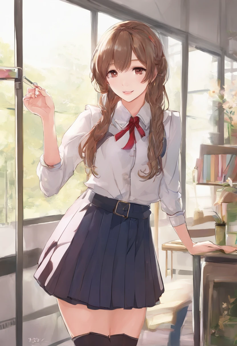(Super beauty18age、kpop star、Slimed、huge tit、Beautiful long legs、Semi-long bob cut hair、Clear, beautiful blue eyes with tear bags)(High School Summer Uniforms、White small sheer blouse、Green Check Micro Mini Flare Skirt、Black stockings、Black garter belt、白
Anime term: not wearing,the visible part of someone's thighs between their skirt or shorts and their knee-high socks,Voyeurism,Panty shots lace underwear、Brown loafers)(High school classroom near blackboard)(Cute schoolgirl makeup by a top-notch makeup artist、red-lips)