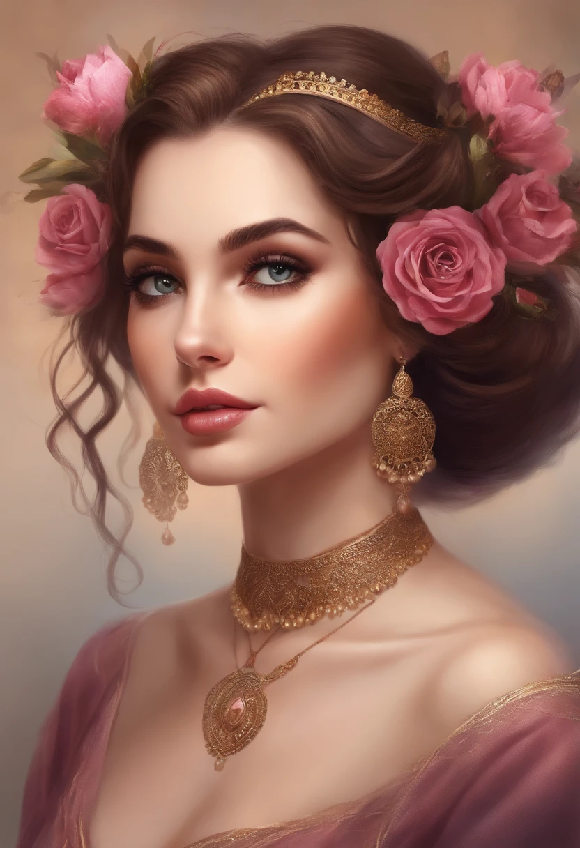 a beautiful girl, 1girl, detailed eyes, detailed lips, extremely detailed face, long eyelashes, elegant dress, intricate floral headpiece, ornate jewelry, digital art, color pencil, digital painting, highly detailed, photorealistic, cinematic lighting, vibrant colors, fantasy, dreamlike, ethereal, serene, whimsical