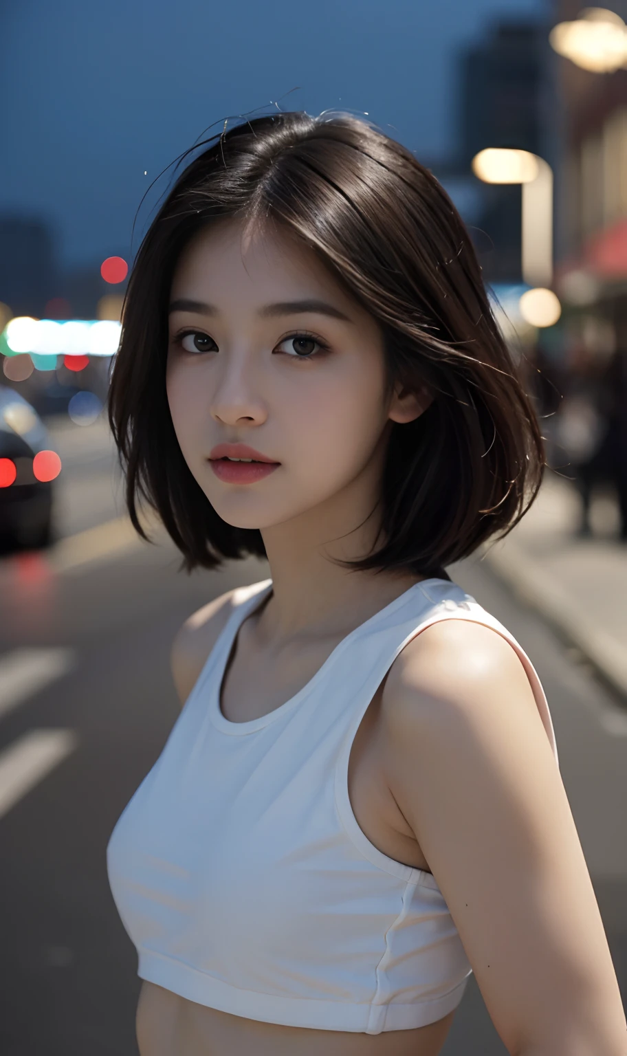 1womanl、40 years、hyperdetailed face、Detailed lips、A detailed eye、二重まぶた, (Medium short hair、Huge breasts:1.5)、summer sweater:1.1, ((top-quality、8K、Photorealsitic, masterpiece:1.3))