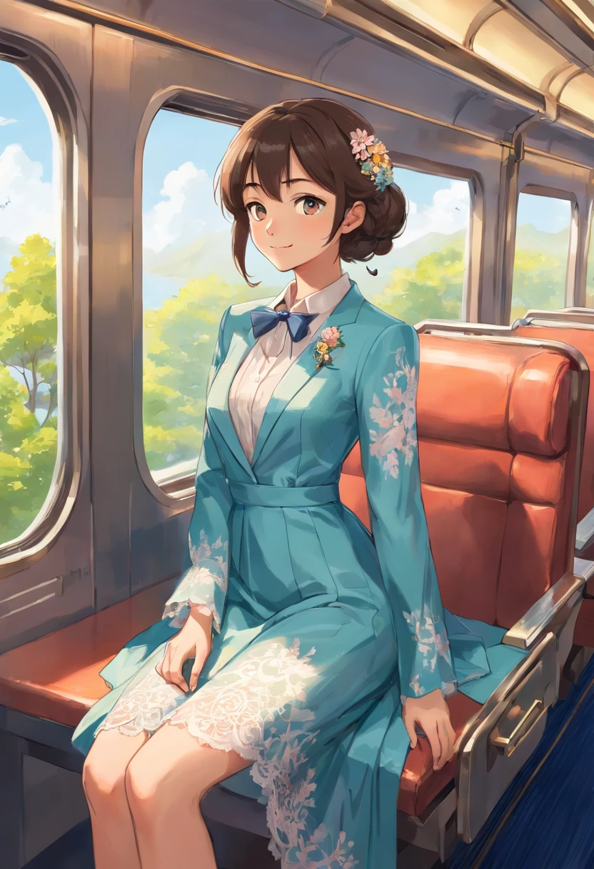 Levi, Aya, and Mella settled into their seats on the train, their hearts filled with anticipation as they embarked on their long-awaited family vacation. Levi, clad in a tailored suit with a crisp white shirt and navy blue blazer, immersed himself in the pages of his book. The formal attire he wore mirrored his composed and professional demeanor.
On the other side of the aisle, Aya's eyes lit up with wonder as she gazed out of the window. Her vibrant sundress, adorned with patterns of blooming flowers, perfectly captured her joyful and energetic spirit. Her colorful attire echoed her excitement, radiating her infectious enthusiasm.
Mella, sitting opposite Aya, exuded effortless elegance in her flowing maxi dress. The soft pastel shade of her attire, enhanced by delicate lace details, showcased her timeless beauty and sophistication. Her outfit blended harmoniously with the serene atmosphere of the impending cruise ship vacation.
As Aya pointed out the tall trees, her finger pressed against the train window, her smile grew wider, reflecting her uncontainable joy and eagerness. Her playful ensemble, Levi's formal attire, and Mella's elegant maxi dress created a visual tapestry, showcasing their distinct personalities and laying the foundation for the unforgettable adventures that awaited them.
Together, enveloped in a sense of unity and excitement, they embraced the journey, setting the stage for a family vacation that would intertwine their individual spirits and create lasting memories.