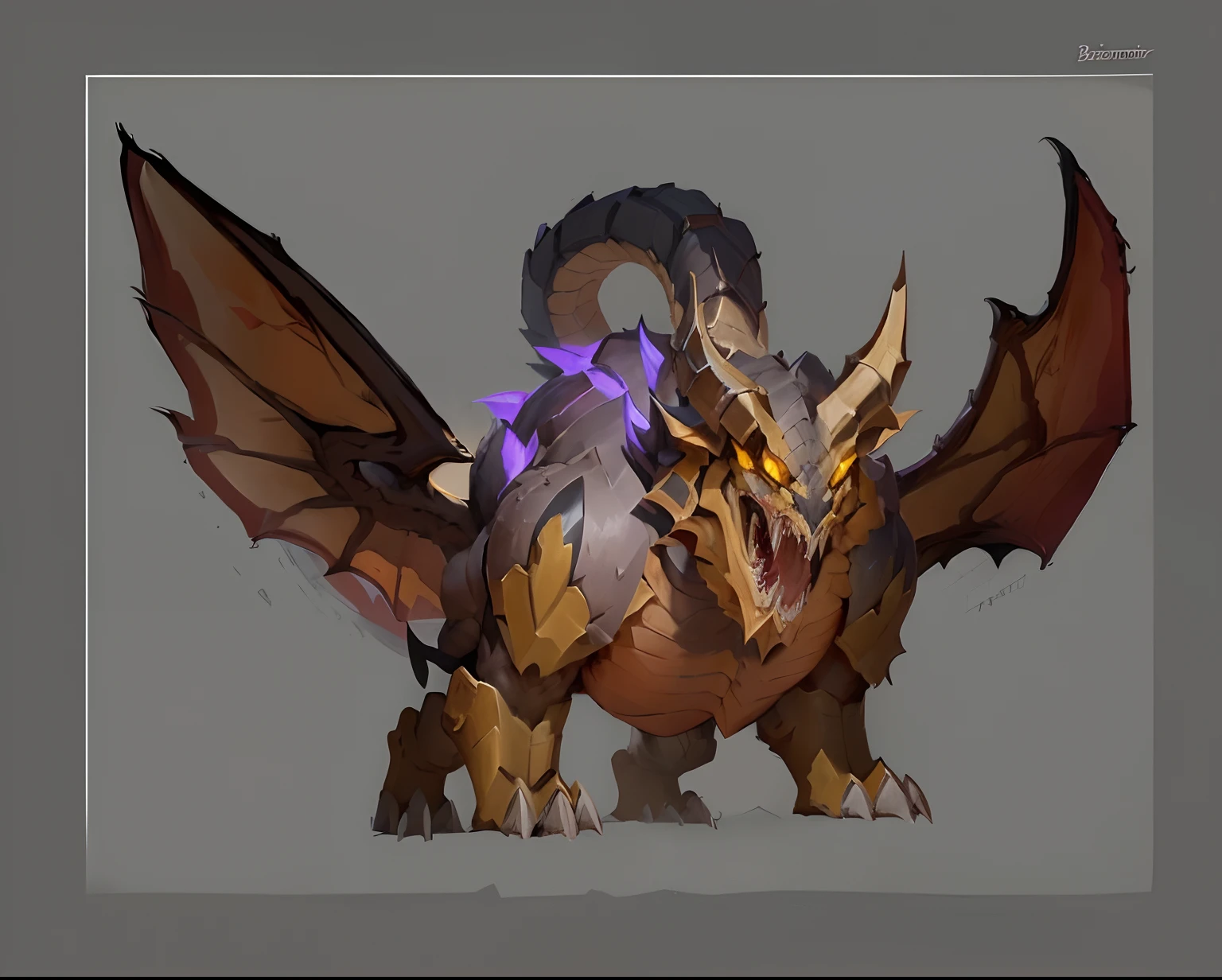 Cartoon picture of a dragon with a sword on its back, monster concept art, finished concept art, Stylized concept art, monster character design, full body dragon concept, What a rough beast, Balrog concept art, Fantasy creature concept art, beastman concept, creature design, Blizzard Hearthstone concept art, painted as a game concept art, monster design, Realistic creature concept